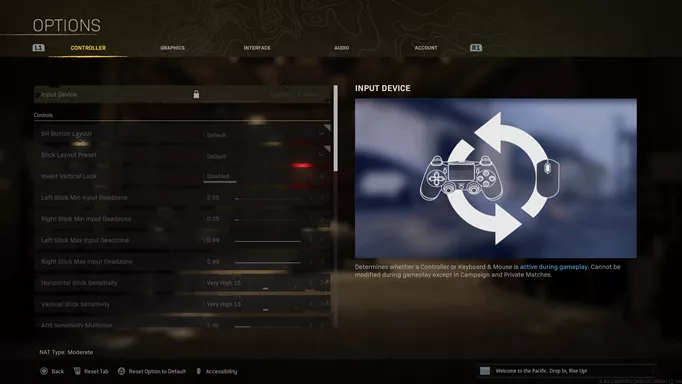 Go to the account tab on the Warzone optinos to access crossplay settings.