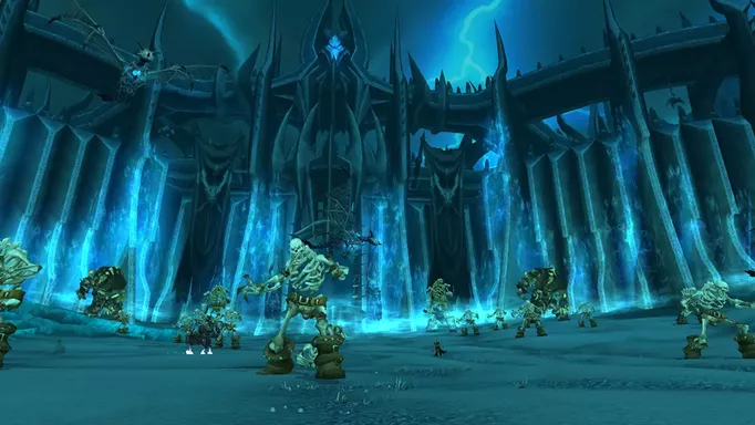 World of Warcraft Population Incompatible Error: A large group of skeletons outside of a large wall