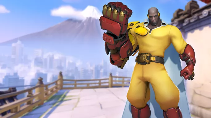 Doomfist from Overwatch 2 in his new One Punch Man Saitama outfit